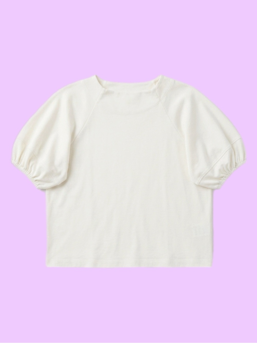 Puff-Sleeve All Cotton French Terry Tee in Cream  by Free Assembly